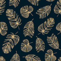 Seamless pattern with hand drawn leaves.