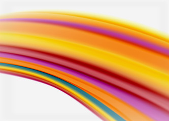 Obraz premium Wave lines abstract background, smooth silk design with rainbow style colors. Liquid fluid color waves. Vector Illustration