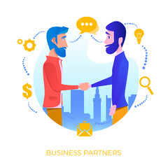 Cooperation. Organization collaboration. Business porters a successful team. The investor holds money in ideas. Concept business, Teamwork, Partner. Vector illustration on white background