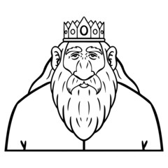 king with crown and long beard. coloring book page, solid color, isolated.