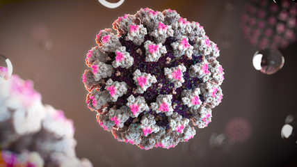 Novel coronavirus COVID-2019 3D reconstruction in molecular biology light pink
