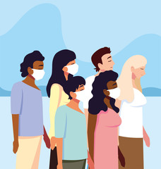 Obraz premium people with medical face mask, coronavirus prevention