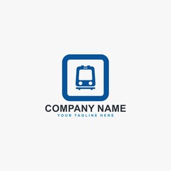 Fototapeta premium Train logo design vector. Railway illustration symbol. Railroad abstract sign. Blue transportation vector icon.