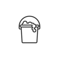 Mop bucket with foam soap line icon. linear style sign for mobile concept and web design. Bucket and a rag outline vector icon. Cleaning service symbol, logo illustration. Vector graphics