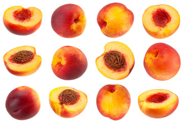 Nectarine fruit collection on white