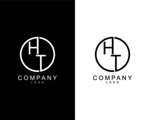 geometric circle HT, TH company logo letters design concept in black and white colors