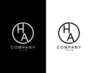 HA, AH company logo letters design concept in black and white colors