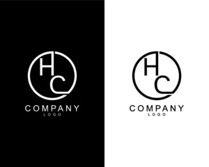 geometric circle HC, CH company logo letters design concept in black and white colors