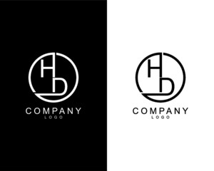 geometric circle HD, DH company logo letters design concept in black and white colors