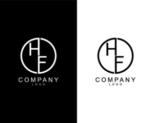 HF, FH company logo letters design concept in black and white colors