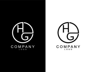 HG, GH company logo letters design concept in black and white colors