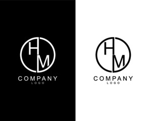 geometric circle HM, MH company logo letters design concept in black and white colors