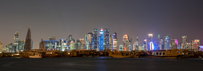 Doha business city skyline at night - famous viewpoin it Qatar 