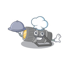 Underwater flashlight as a chef cartoon character with food on tray