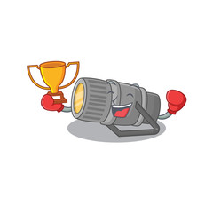 Happy face of boxing winner underwater flashlight in mascot design style