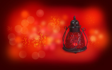 Banner with glass lamp on a red background