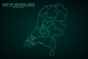 Map of Netherlands - Blue Geometric Rumpled Triangular , Polygonal Design For Your . High detailed vector map - netherlands. Vector illustration eps 10. - Vector