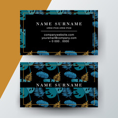 Business cards tropical graphic design, tropical palm leaf. Vector illustration.