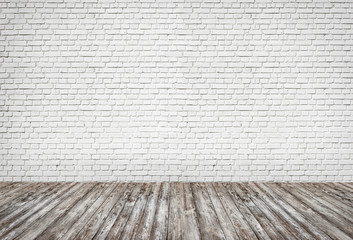 Fototapeta premium brick wall with painted hardwood floor mockup