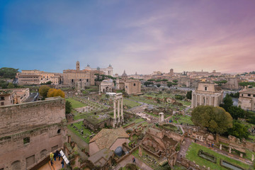 Fototapeta na wymiar Roman forum. View from the Palatine hill, Rome, Italy