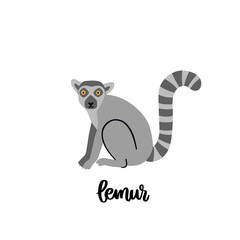 Animal lemur isolated on white background. Beautiful animal print for home decor, card, mug, brochures, poster, t-shirts etc. Modern vector illustration. © viairevi