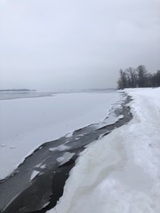 winter landscape with lake and snow