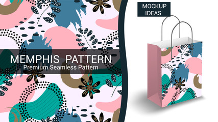 Memphis Abstract Floral Seamless Pattern