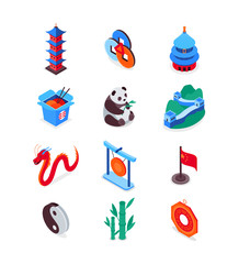 Chinese symbols - modern colorful isometric icons set © Boyko.Pictures