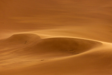 Desert Sahara with beautiful lines and colors at sunrise. Merzouga, Morocco