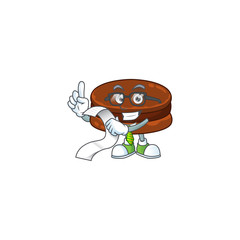 cartoon character of chocolate alfajor holding menu on his hand