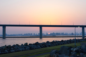 Fototapeta na wymiar 東京若洲の日没風景