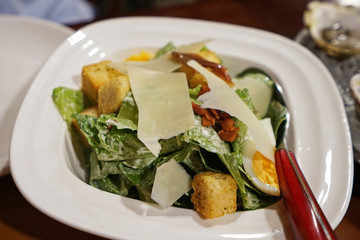 Close up classic Caesar salad bowl