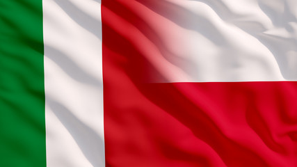 Waving Poland and Italy Flags