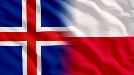 Obraz premium Waving Poland and Iceland Flags