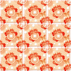 Fototapeta na wymiar Creative composition with the image of squares, circles, butterflies and flowers on a beige field. Abstraction. Seamless background. Drawing for wallpaper and textile.
