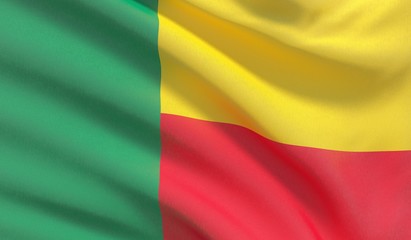 Waving national flag of Benin. Waved highly detailed close-up 3D render.