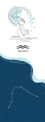 Zodiac background. Constellation Aquarius. One line. Minimalistic graphics.