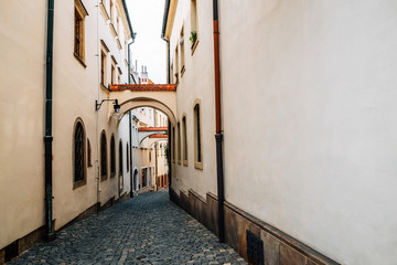 Fototapeta na wymiar Medieval old town narrow alley in Olomouc, Czech Republic