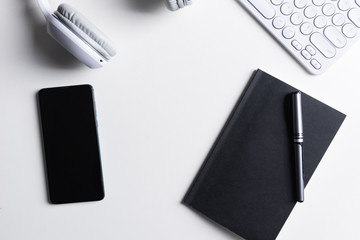 Computers and office supplies on office desks