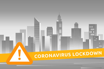 Vector illustration in flat simple style with city landscape - novel coronavirus lockdown concept, self quarantine and social isolation and quarantine