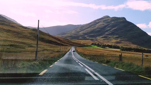 Road to mountain by dashcam