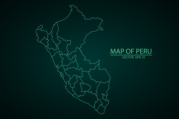 Peru of map isolated on white background, High Detailed Blue Map of Peru isolated on white background. Vector illustration eps 10. - Vector