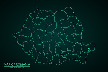 Obraz premium Romania map,border with blue,turquoise gradient. Vector illustration - Vector