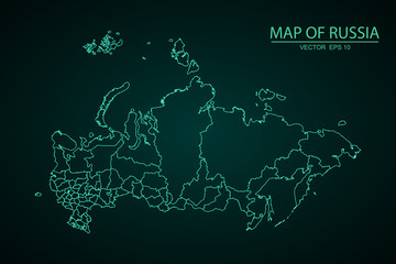 Map of Russia - Blue Geometric Rumpled Triangular , Polygonal Design For Your. High Detailed Blue Map of Russia isolated on white background. Vector illustration eps 10. - Vector