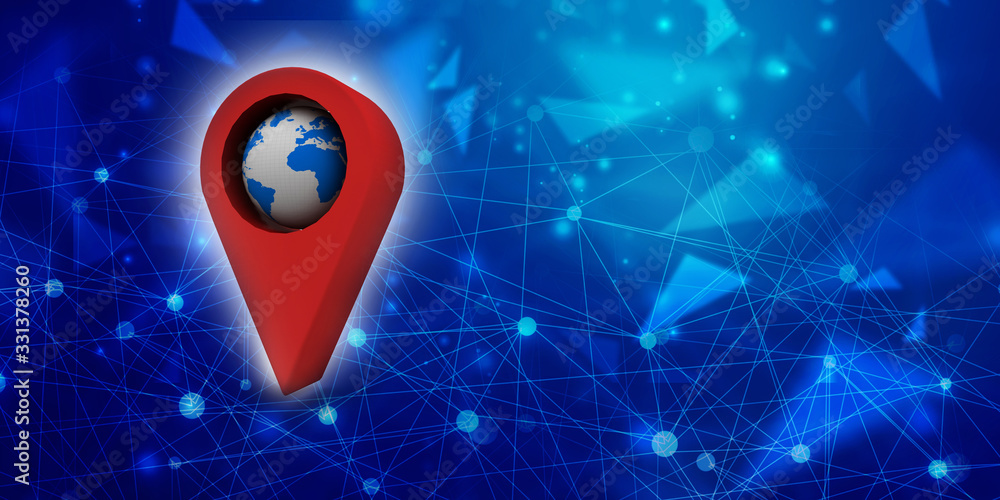 Aufkleber 3d rendering red map pointer with world map