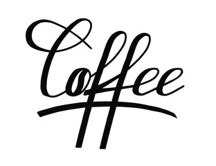 Hot coffee. Vector illustration of coffee lettering for cafe. Logo for coffee company. Template of banner or poster for coffee shop or restaurant.