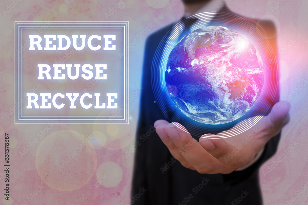 Poster conceptual hand writing showing reduce reuse recycle. concept meaning environmentallyresponsible con