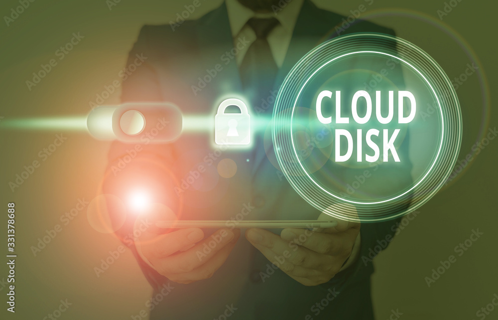 Poster text sign showing cloud disk. business photo showcasing web base service that provides storage space
