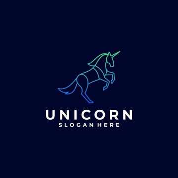 Vector Logo Illustration Unicorn Jump Gradient Line Art Style.