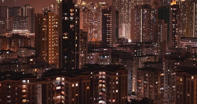 Time lapse of day to night transition of buildings. Hong Kong.